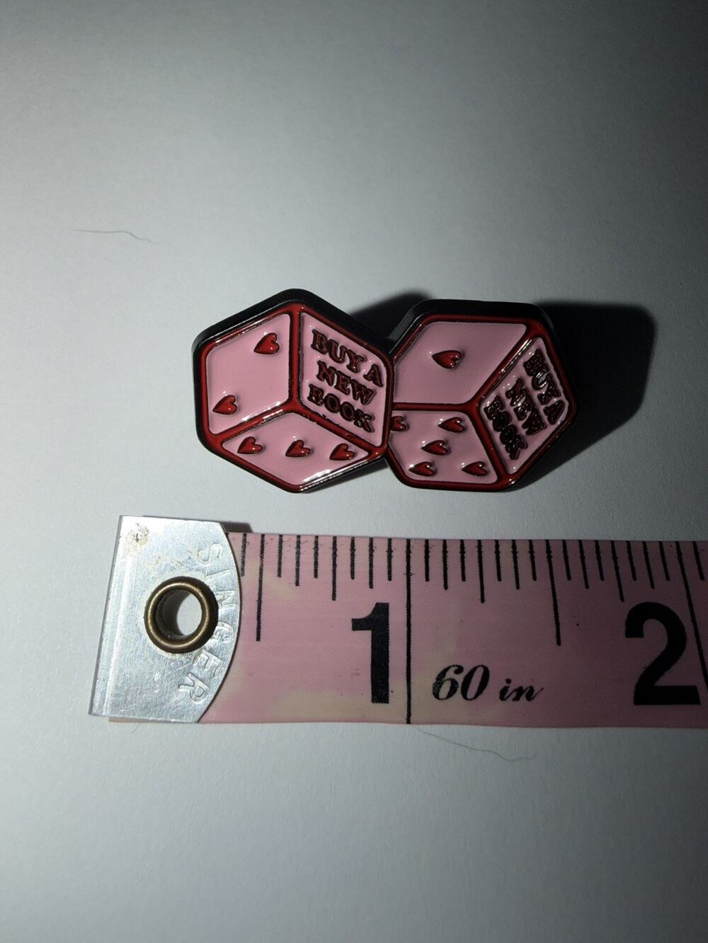 Pink Buy a New Book Heart Dice Pin Brooch